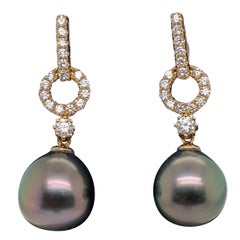 HARBOR D. Tahitian Pearl Diamond Drop Earrings 0.61 Carat 