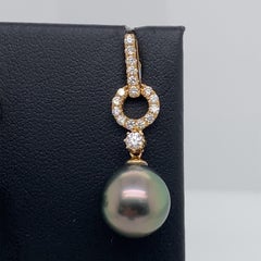 Tahitian Pearl Diamond Drop Earrings 0.61 Carat 18 Karat Yellow Gold 11-12MM