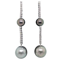HARBOR D. Tahitian Pearl Diamond Drop Earrings 1.70 Carat 