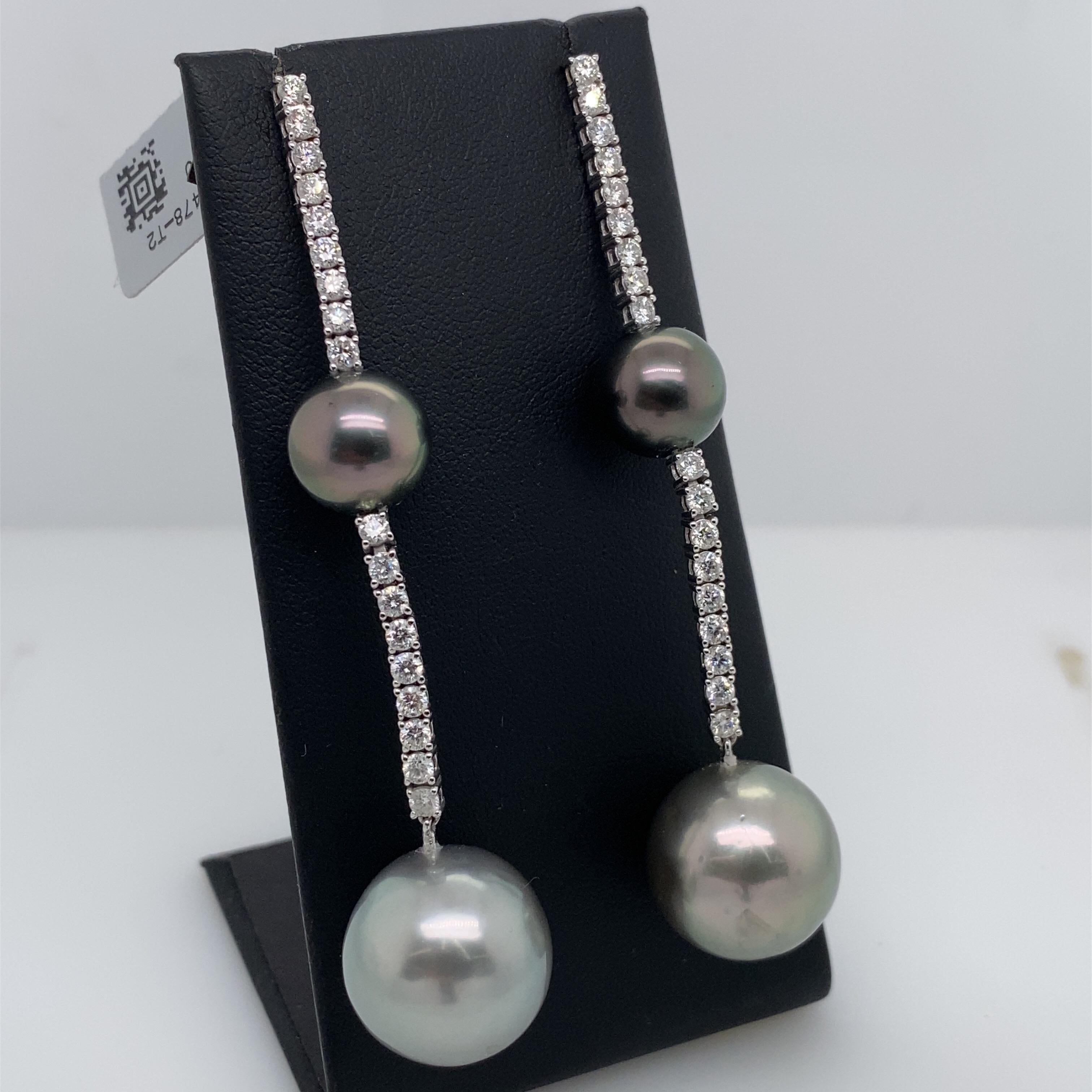 Taille ronde HARBOR D. Pendants d'oreilles avec perles de Tahiti et diamants de 1,70 carat  en vente