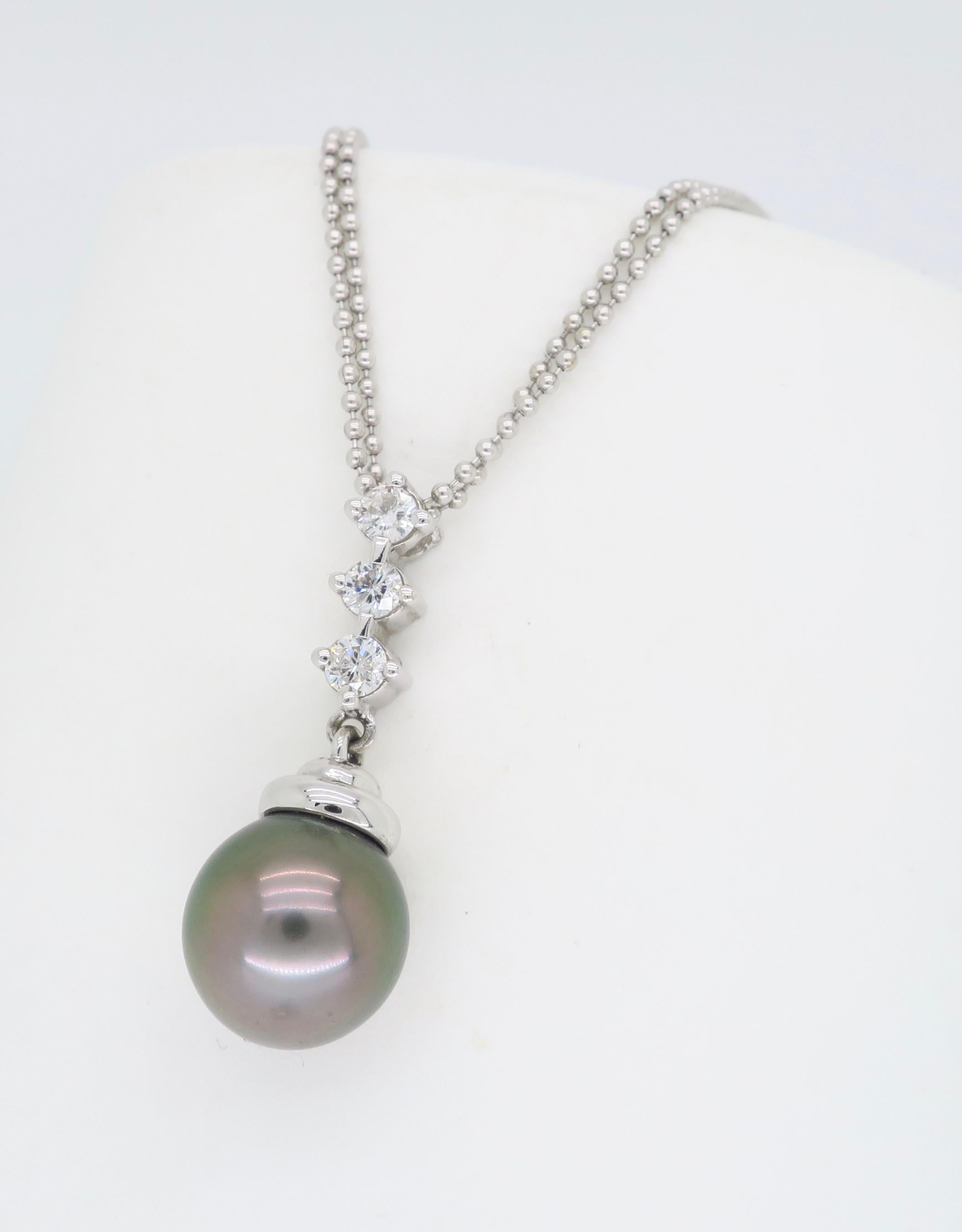 Tahitian Pearl and Diamond Drop Pendant Necklace 1