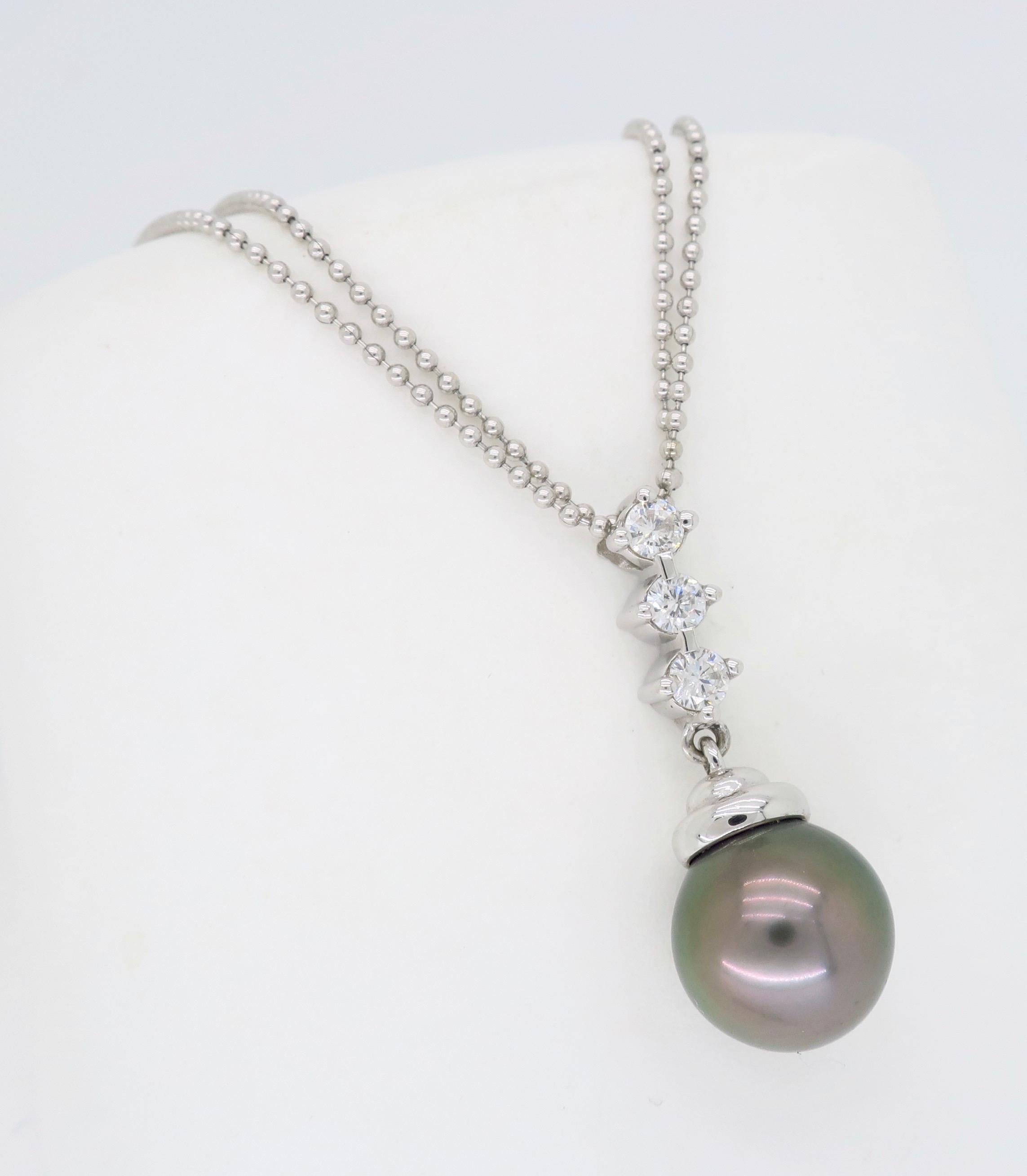 Tahitian Pearl and Diamond Drop Pendant Necklace 2
