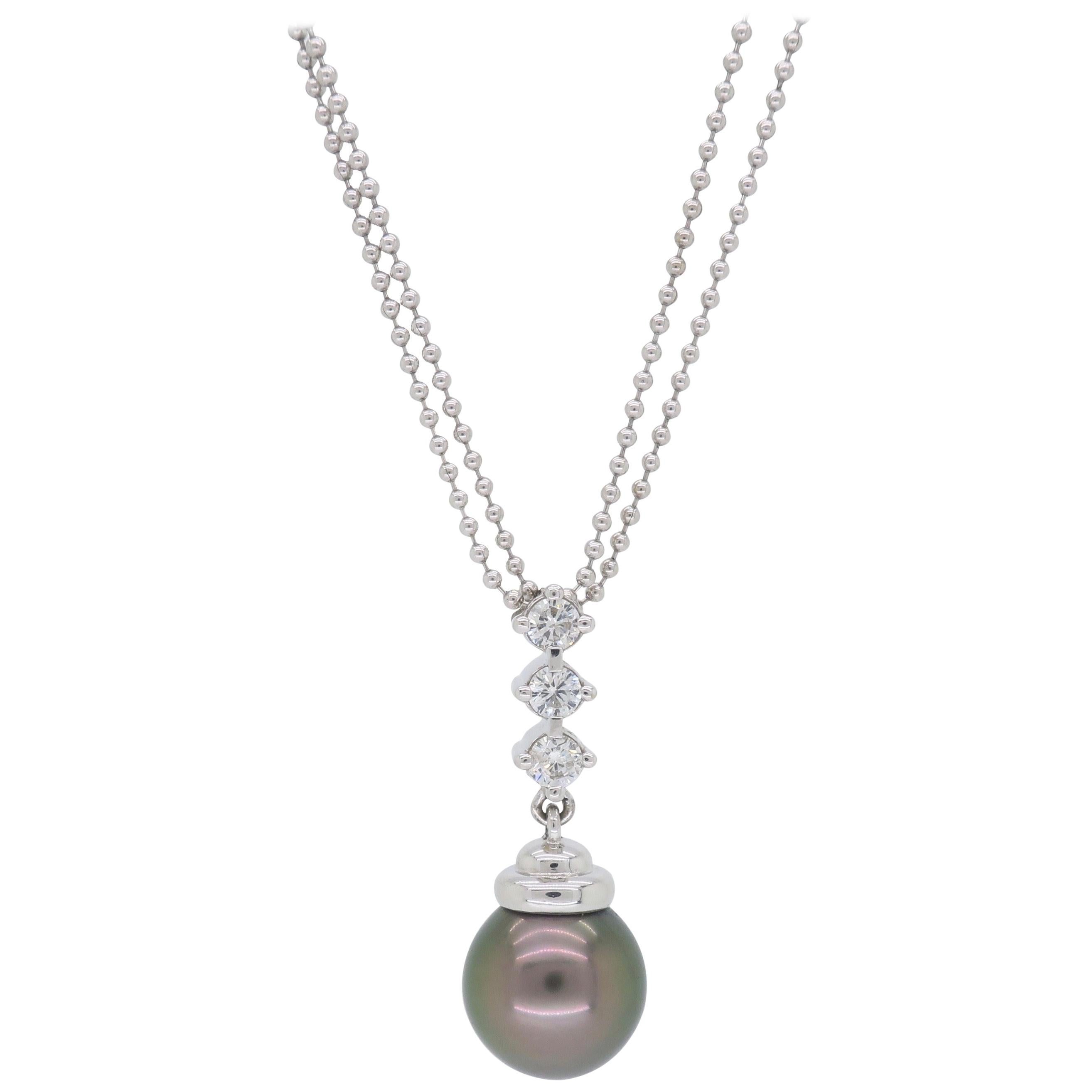 Tahitian Pearl and Diamond Drop Pendant Necklace