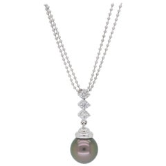 Tahitian Pearl and Diamond Drop Pendant Necklace