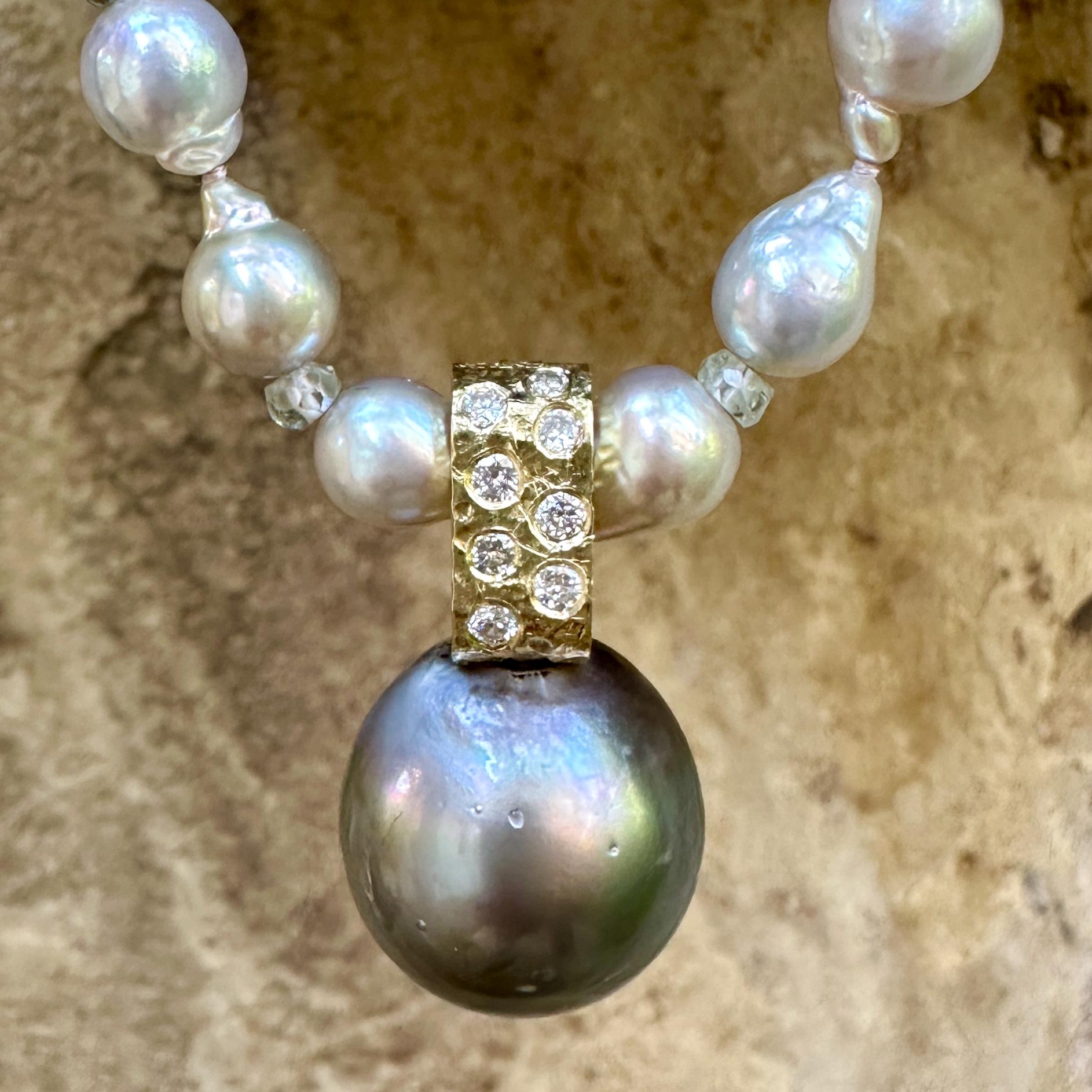 Brilliant Cut Tahitian Pearl & Diamond Enhancer in 18K Gold with 18