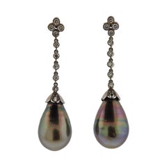 Tahitian Pearl Diamond Gold Drop Earrings