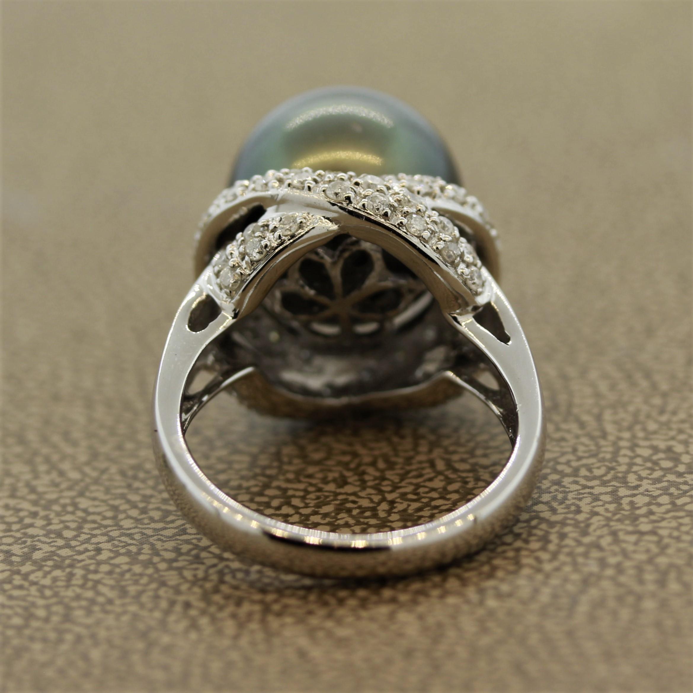 Women's Tahitian Pearl Diamond Gold Ring