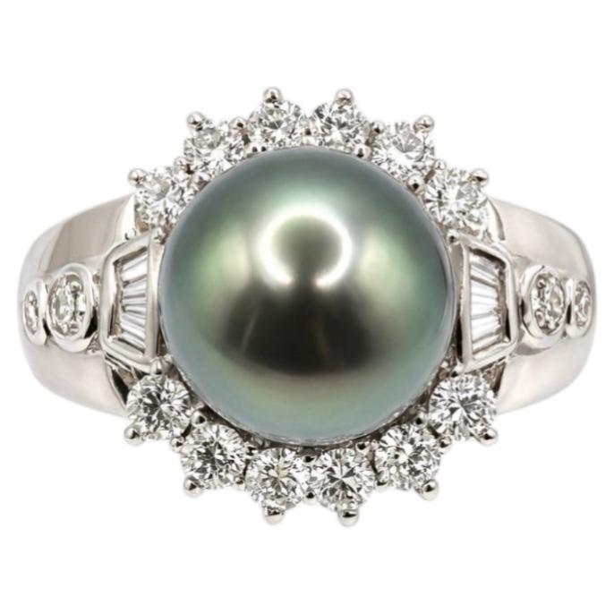 Tahiti-Perle 10-11mm Diamant-Cocktailring, 18K Weißgold, CIRCA 2000