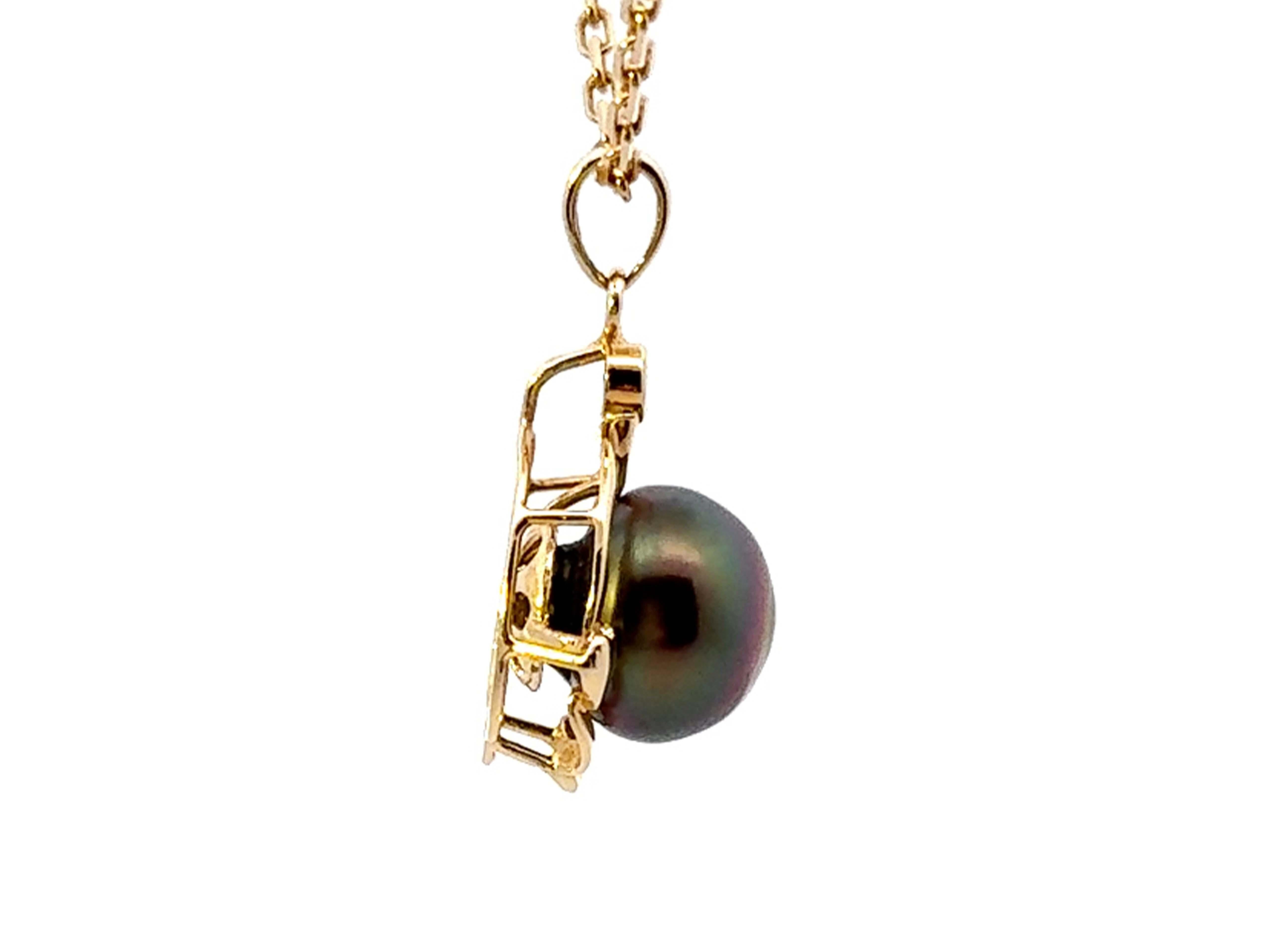 Collier pendentif perle de Tahiti diamant or jaune 14k massif Pour femmes en vente