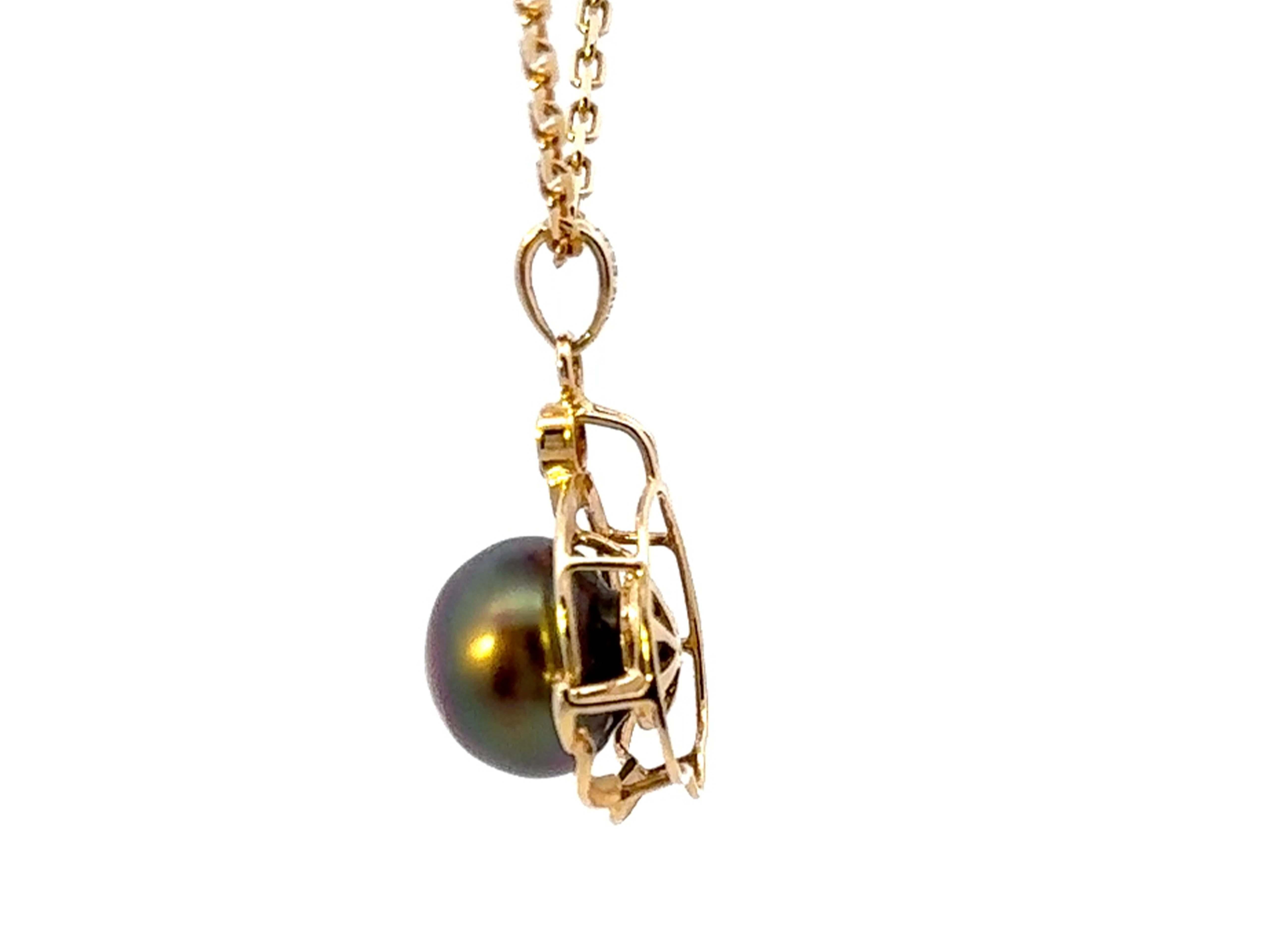 Collier pendentif perle de Tahiti diamant or jaune 14k massif en vente 1