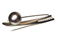 Tahitian Pearl Diamond Platinum Brooch