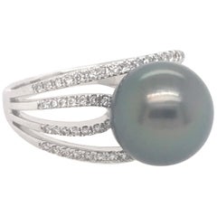 Tahitian Pearl Diamond Ring 0.33 Carats 18 Karat