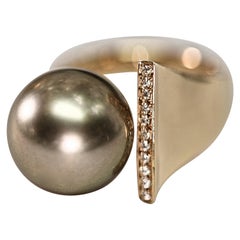Tahitian Pearl Diamond Ring 18 Karat Rose Gold