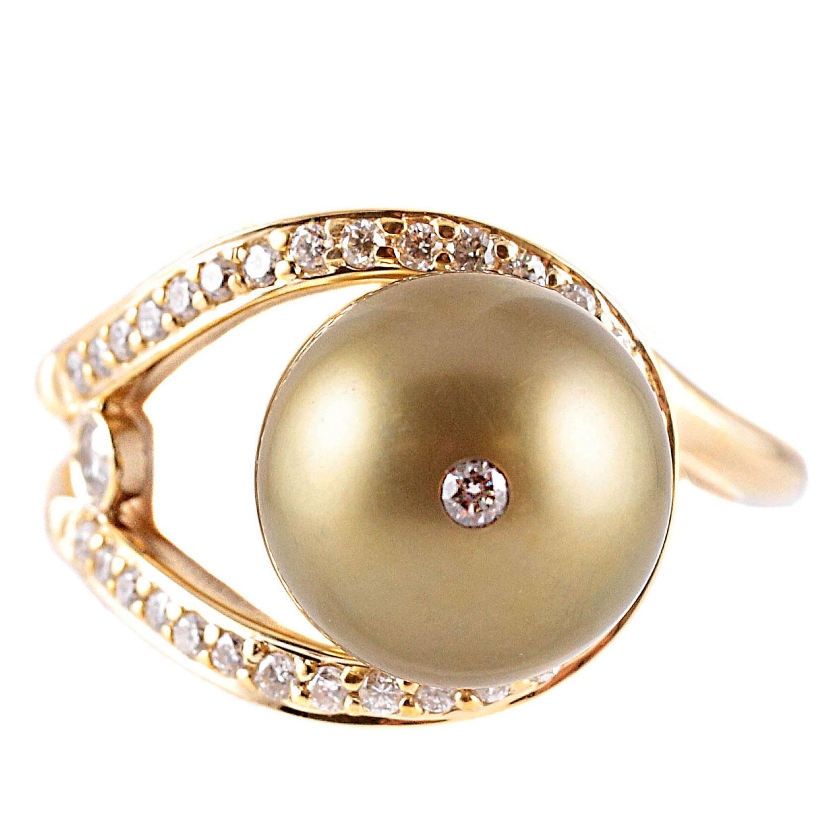 Tahitian Pearl Diamond Ring by Honora For Sale