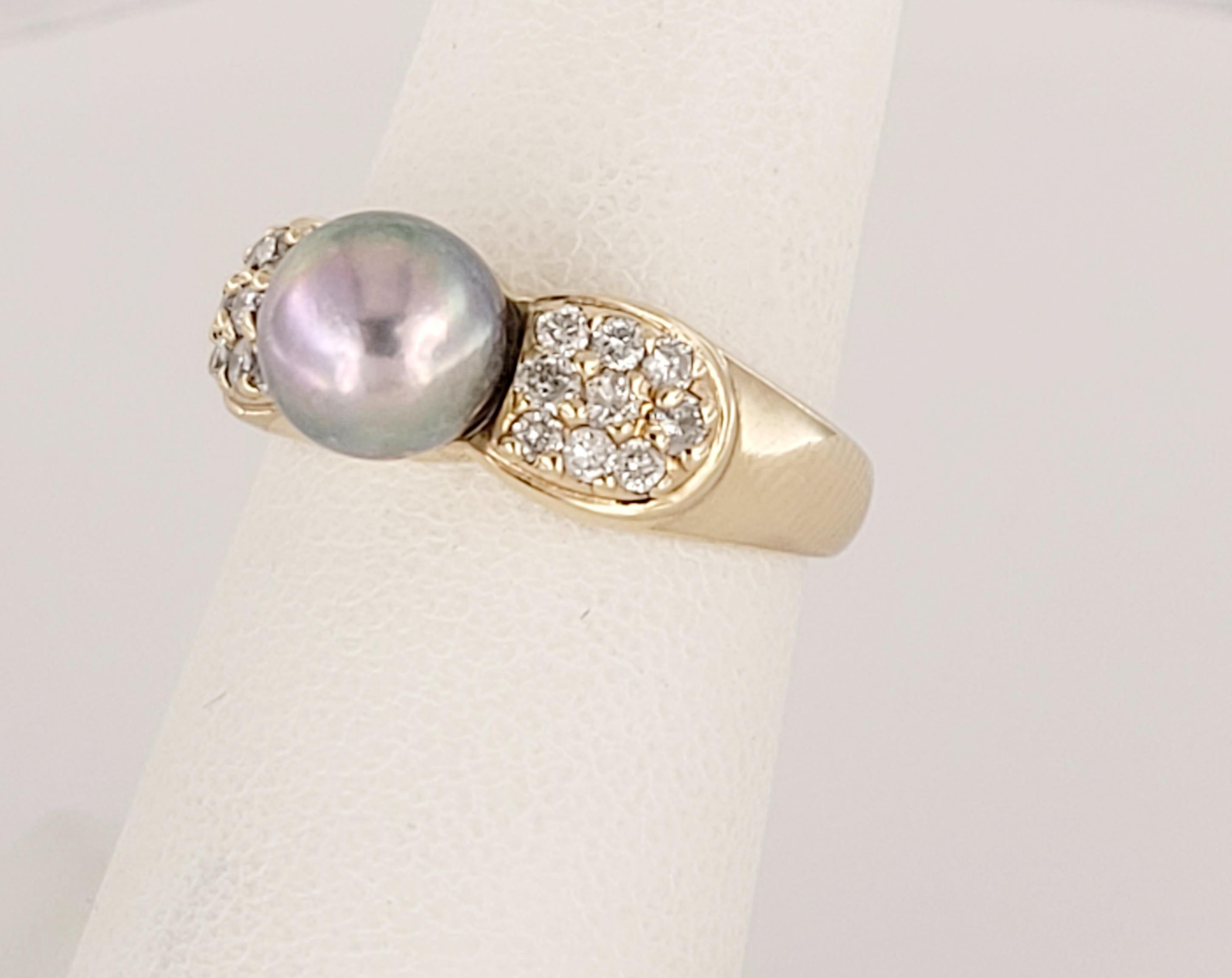 Women's Tahitian Pearl & Diamond Ring For Sale
