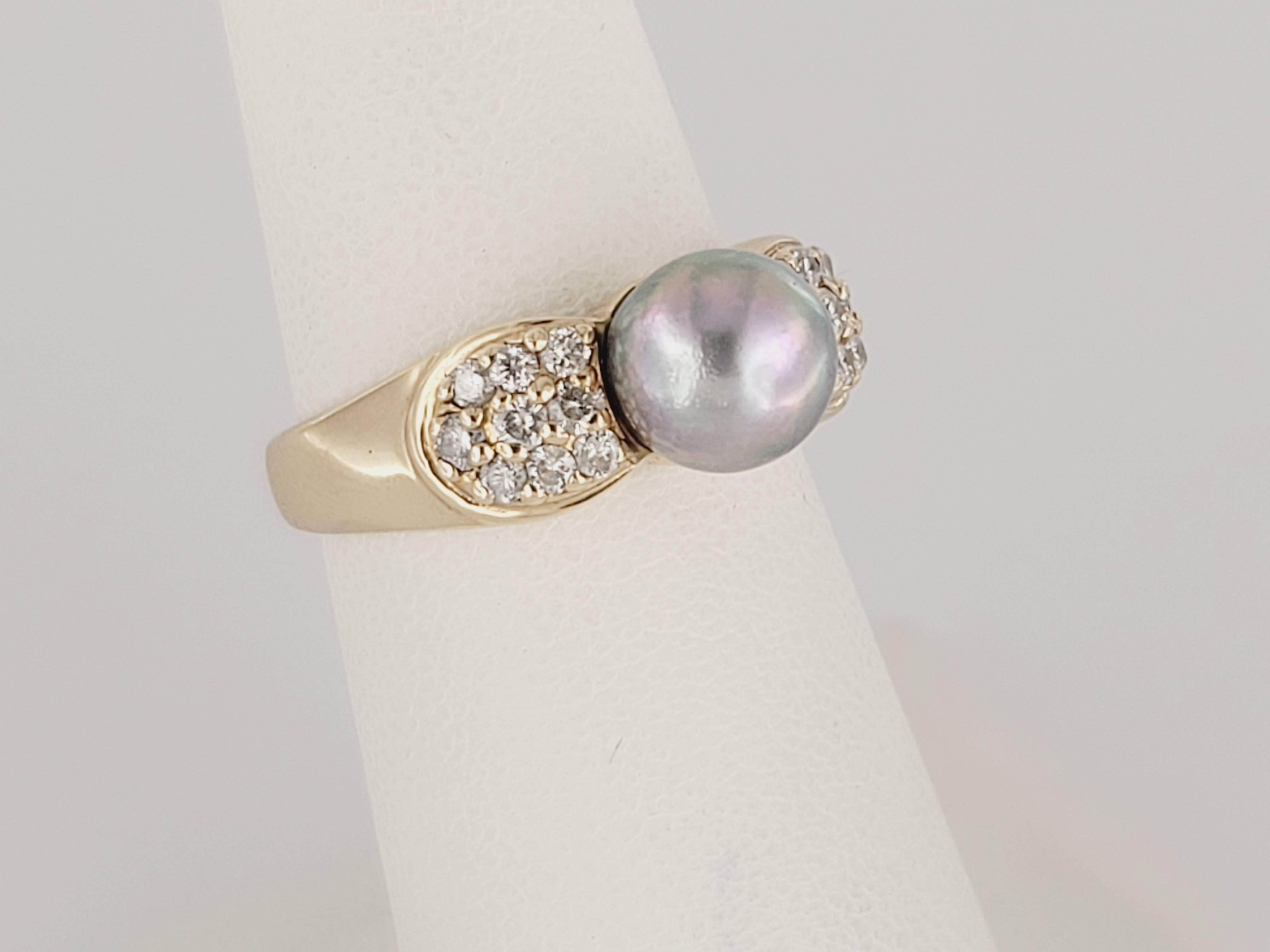 Tahitian Pearl & Diamond Ring For Sale 1