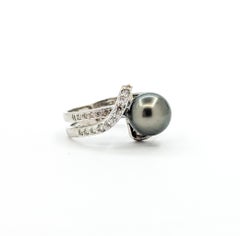Tahitian Pearl & Diamond Ring in 14k White Gold
