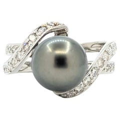 Tahitian Pearl & Diamond Ring in 14k White Gold