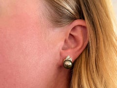Tahitian Pearl Diamond Stud Earrings 14K Yellow Gold