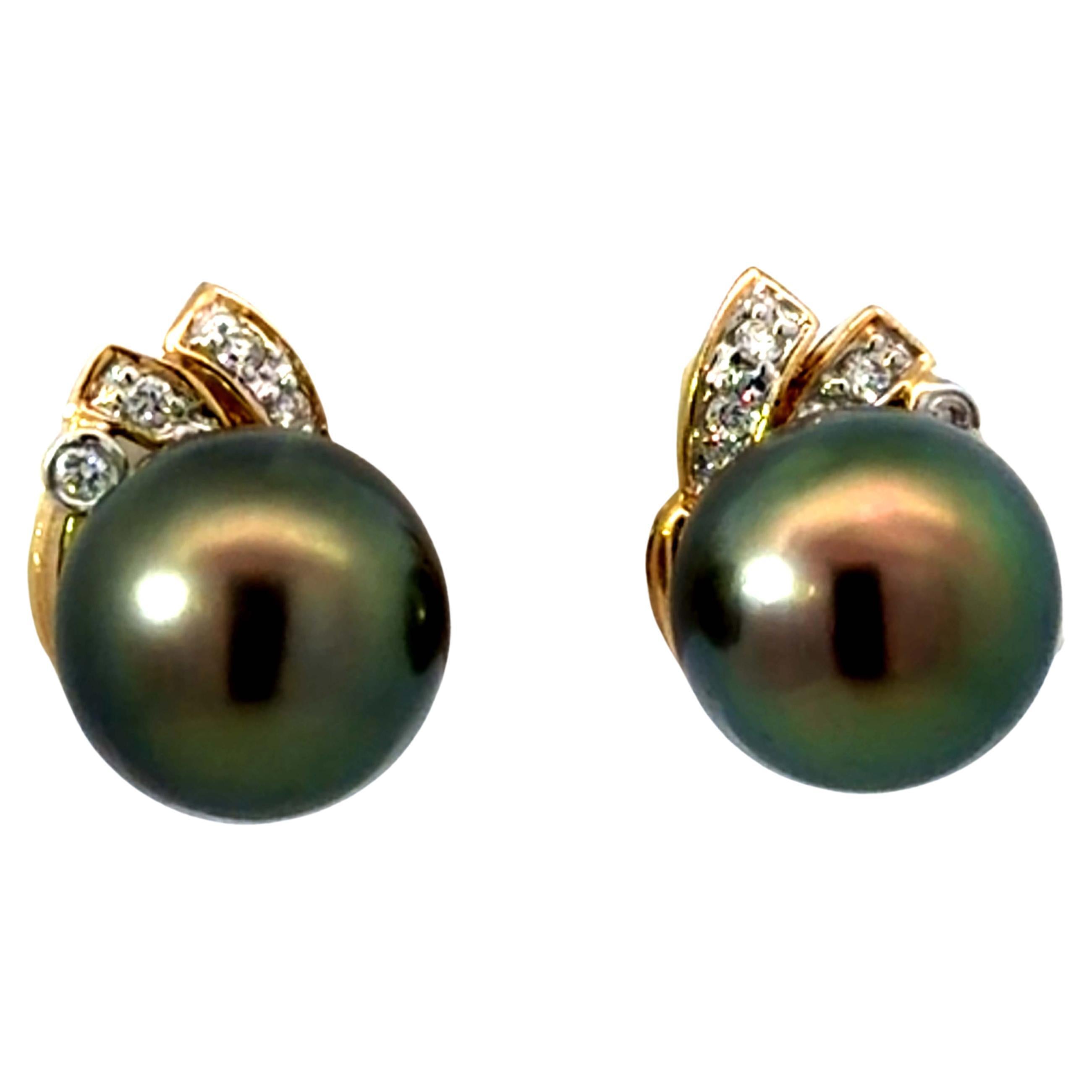 Pendientes Perla de Tahití Diamante Oro Amarillo 14K en venta
