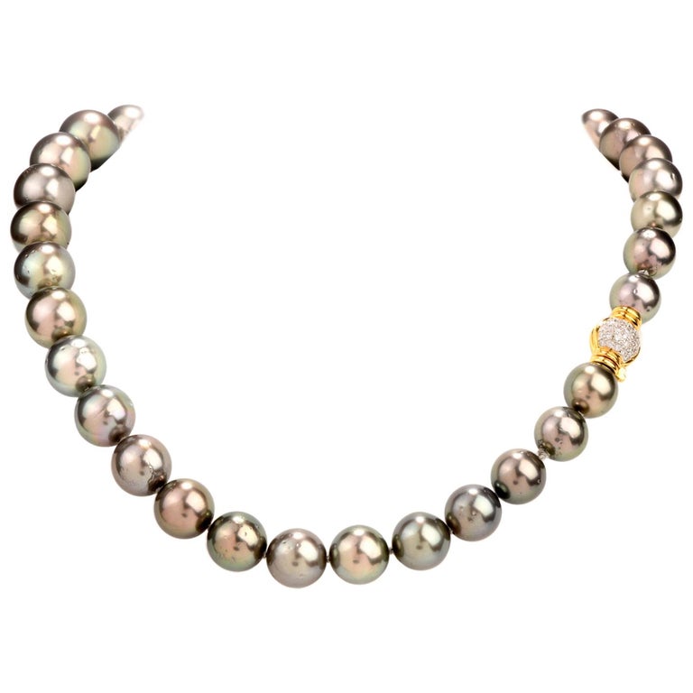 Tahitian Pearl Diamond Tapering Strand Necklace For Sale at 1stDibs ...