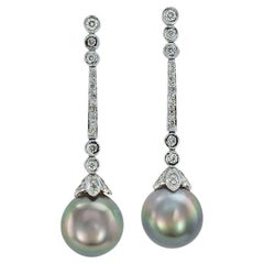Tahitian Pearl Diamond White Gold Drop Earrings