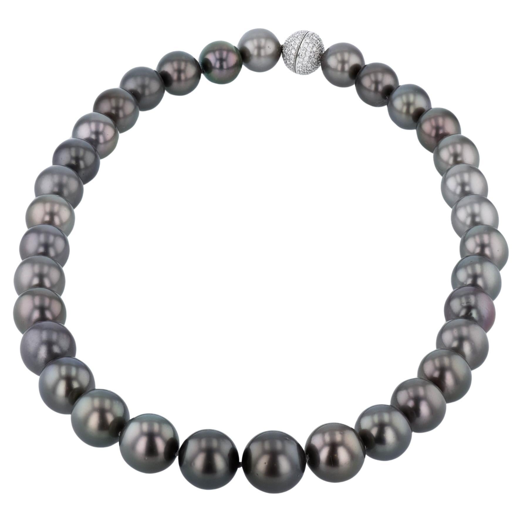 Tahitian Pearl Diamond White Gold Estate Necklace For Sale