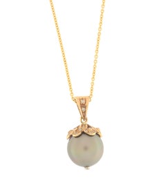 Tahitian Pearl Diamonds 14 Karat Yellow Gold Pendant Necklace