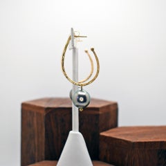 Tahitian Pearl Drop Charm 18k Gold Hammered Hoop Earrings