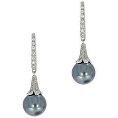 Boucles d'oreilles pendantes en platine avec perles de Tahiti