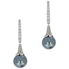 Tahitian Pearl Drop Platinum Earrings