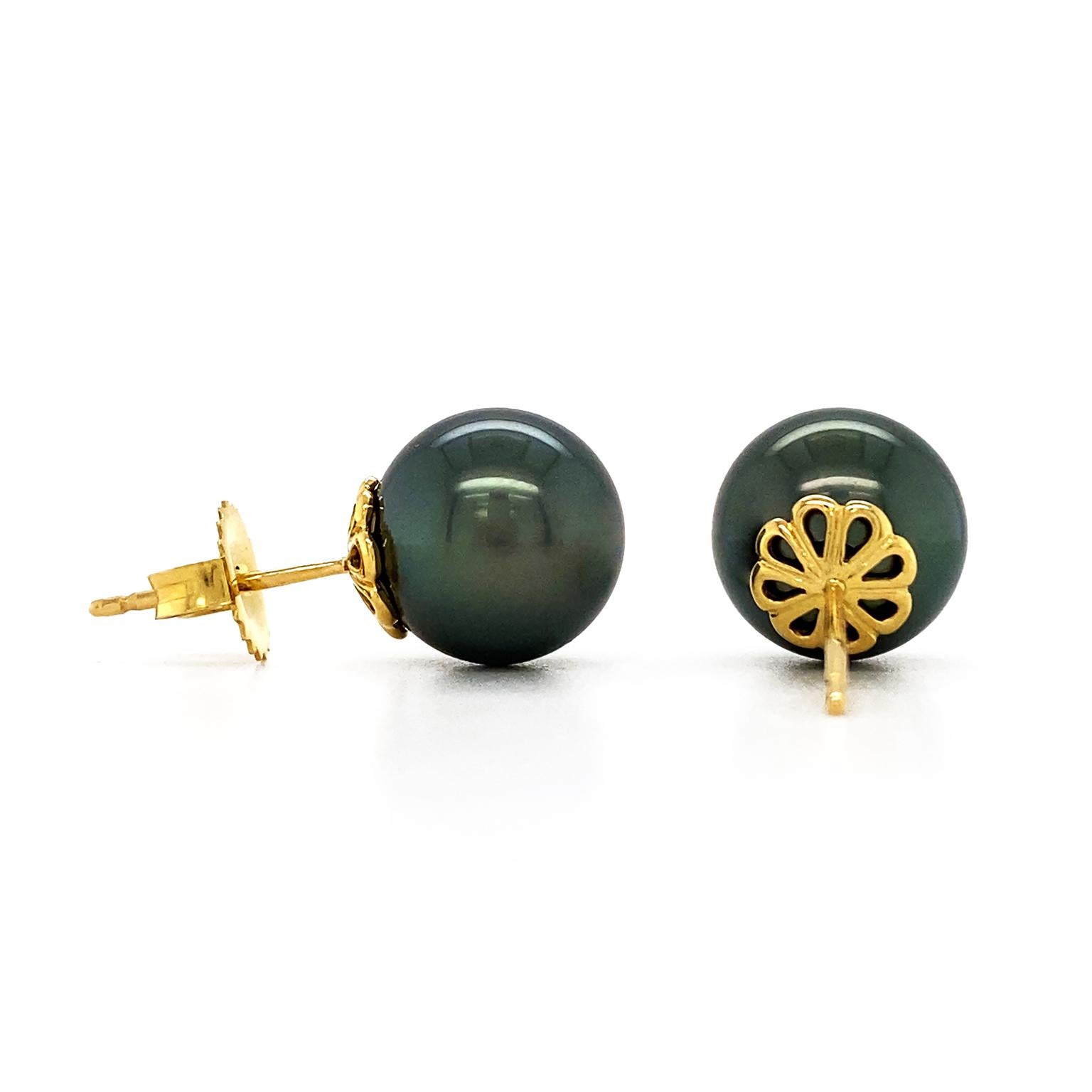 Round Cut Tahitian Pearl Earring Studs