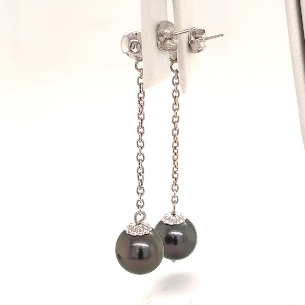 Tahitian Pearl Earrings 14k White Gold Certified In New Condition For Sale In Brooklyn, NY