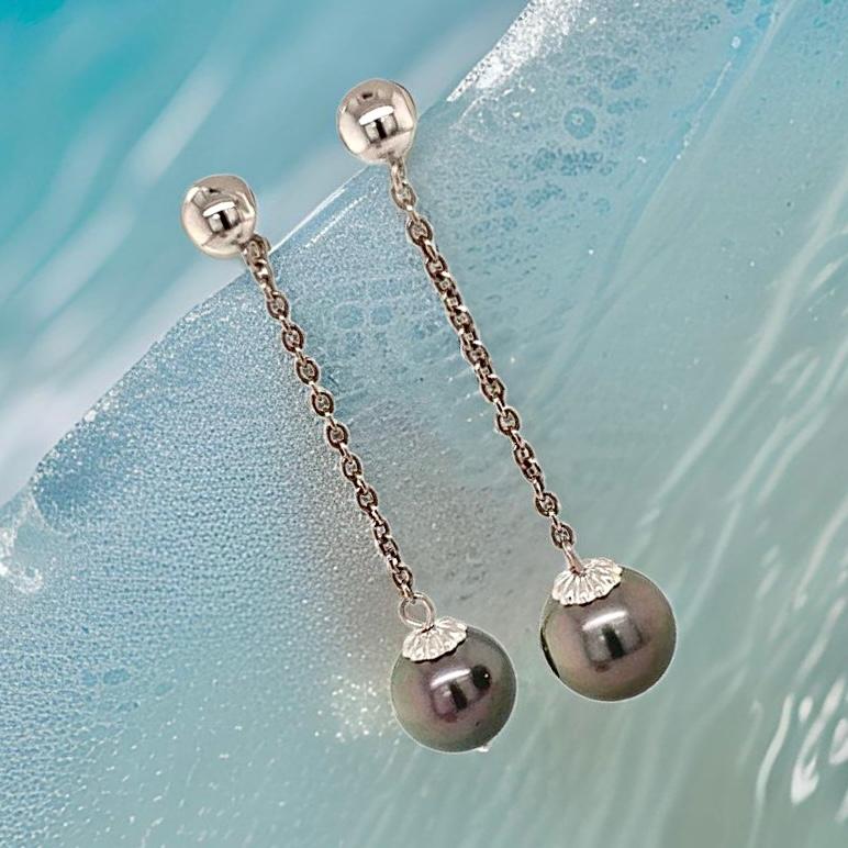 Orecchini di perle di Tahiti in oro bianco 14k certificato in vendita 6