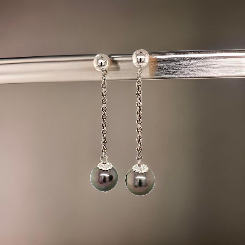 Orecchini di perle di Tahiti in oro bianco 14k certificato in vendita 8