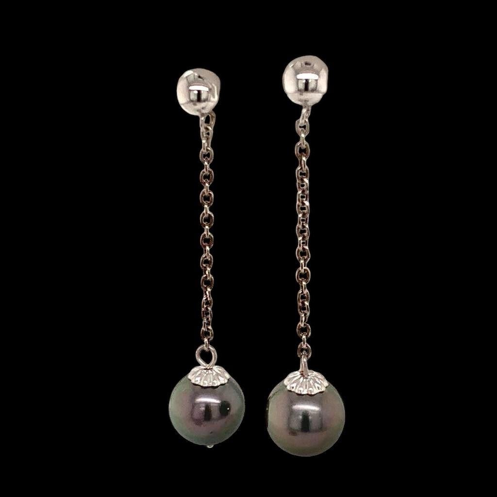 Donna Orecchini di perle di Tahiti in oro bianco 14k certificato in vendita