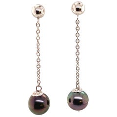 Tahitian Pearl Earrings 14k White Gold Certified