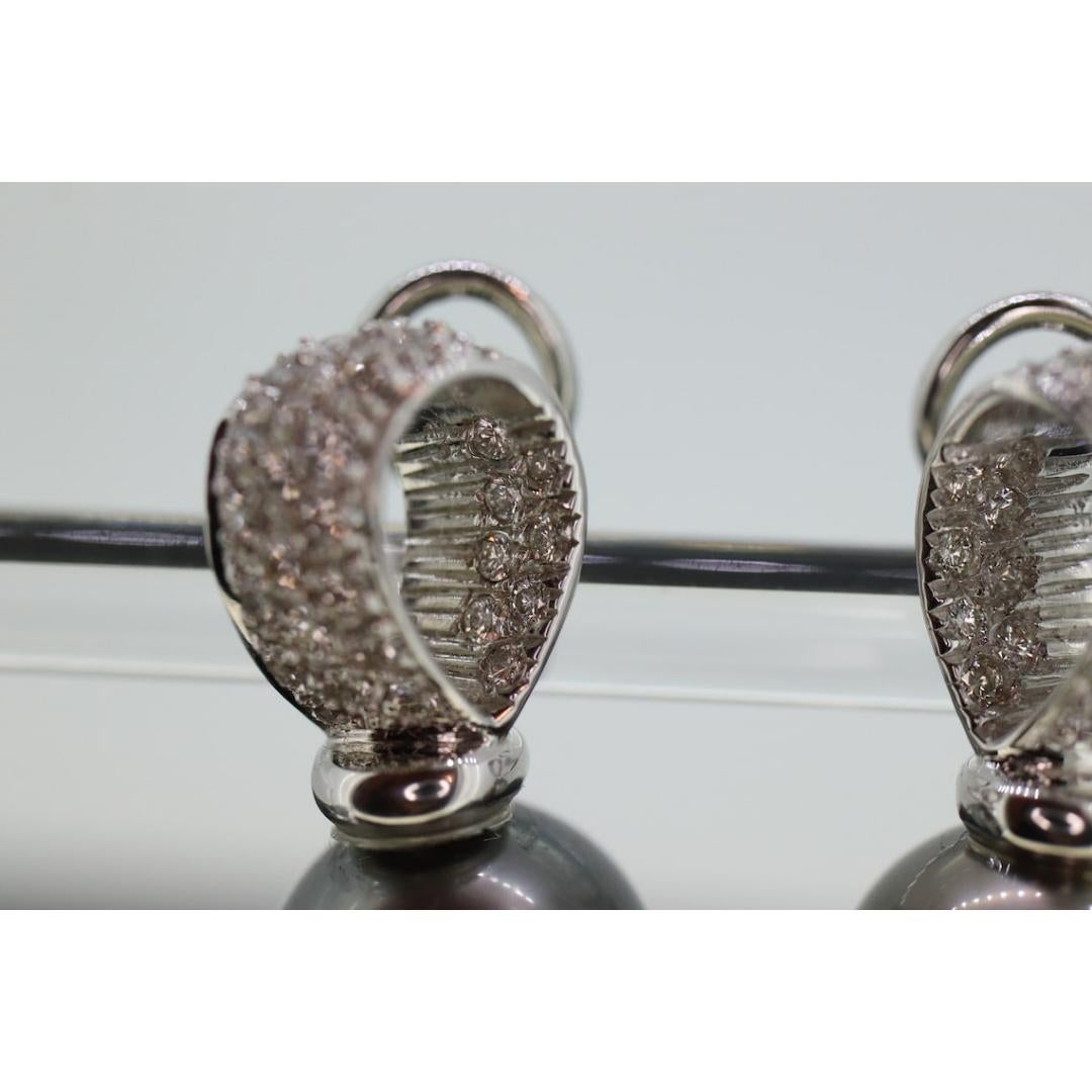 Tahitian Pearl Earrings. 18k Large Black TAHITIAN Pearls With In and Out Pave For Sale 6