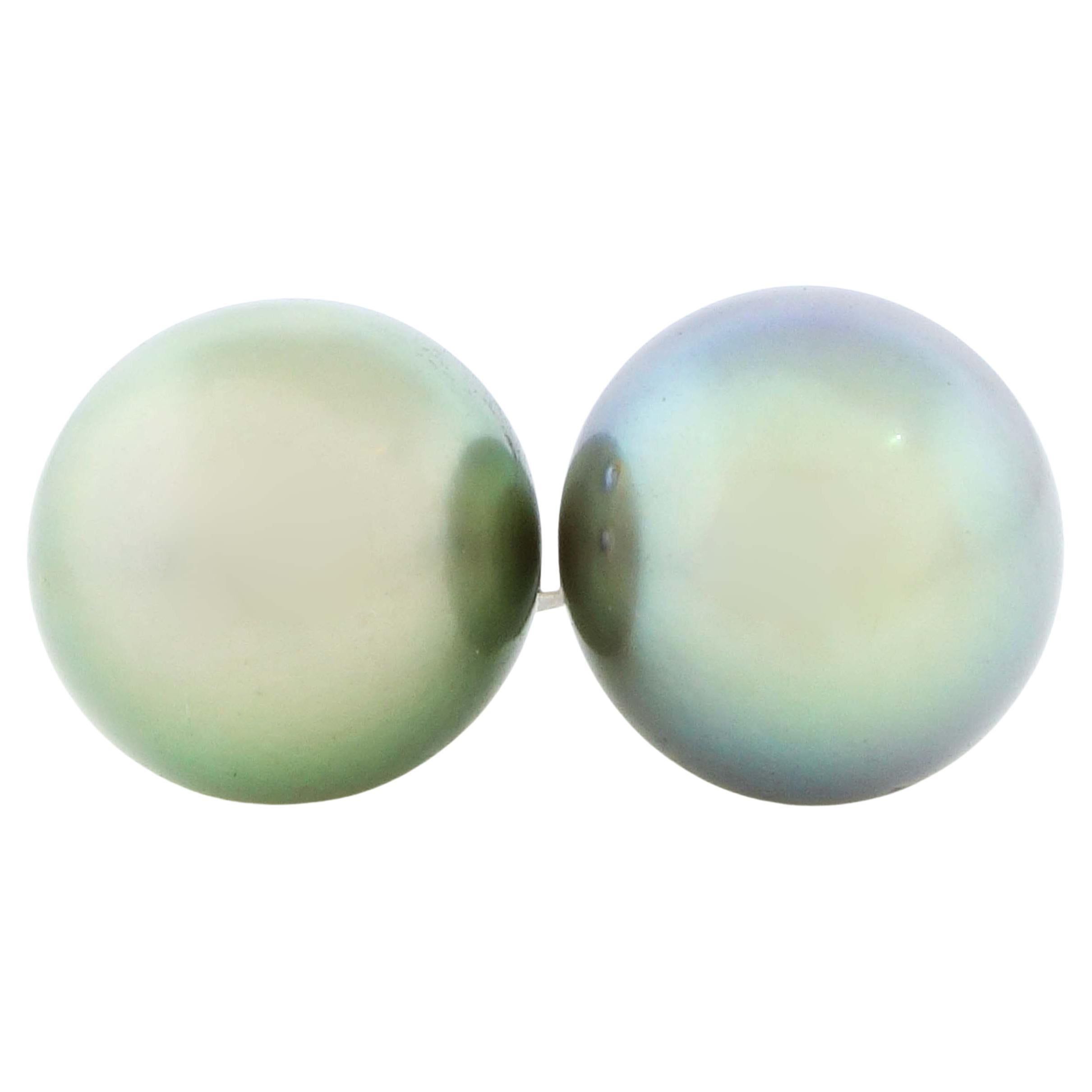 Tahitian Pearl Earrings in 14k White Gold For Sale