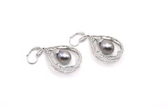 Tahitian Pearl French Back Hoop Style Diamond Earrings