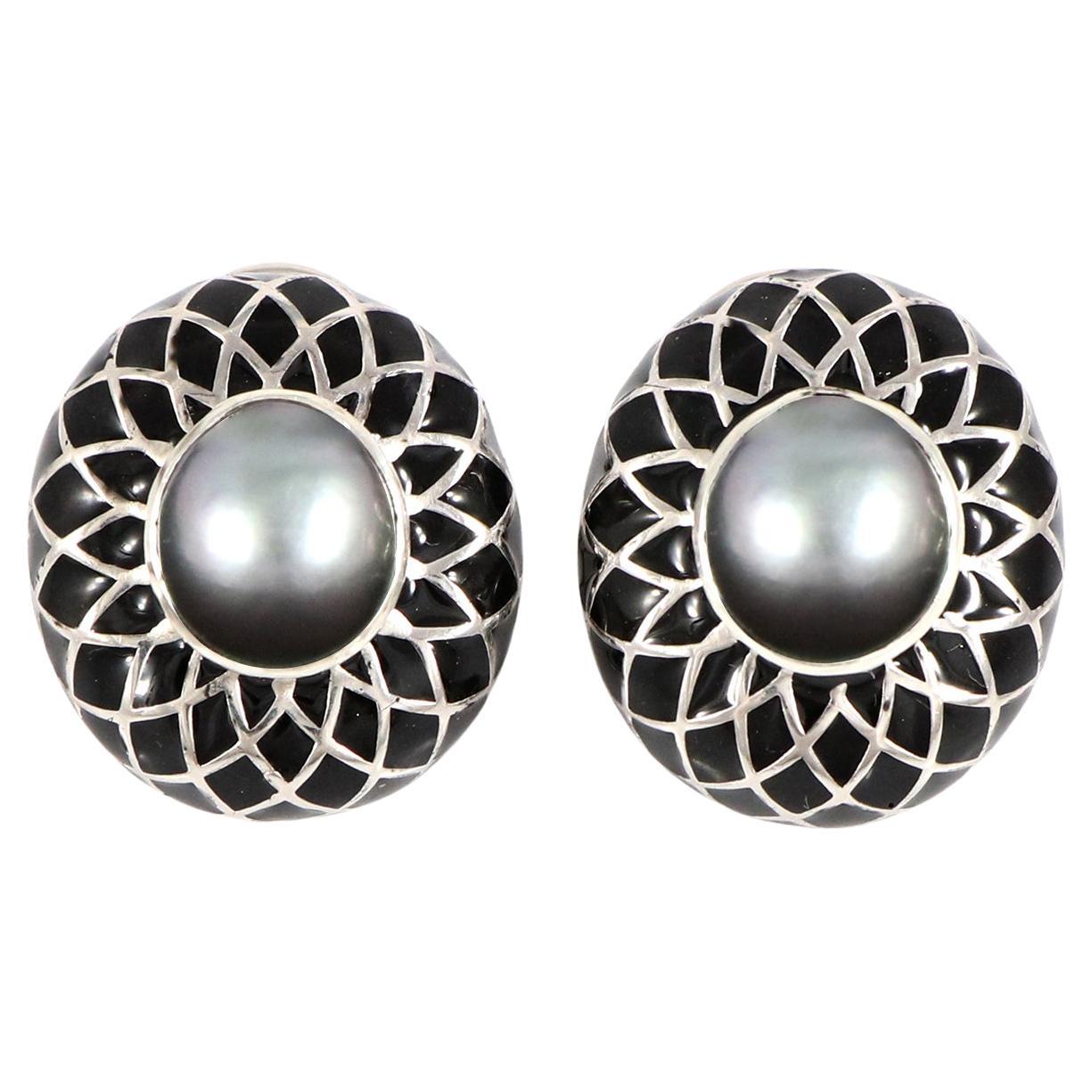 Tahitian Pearl French Enamel Studs For Sale