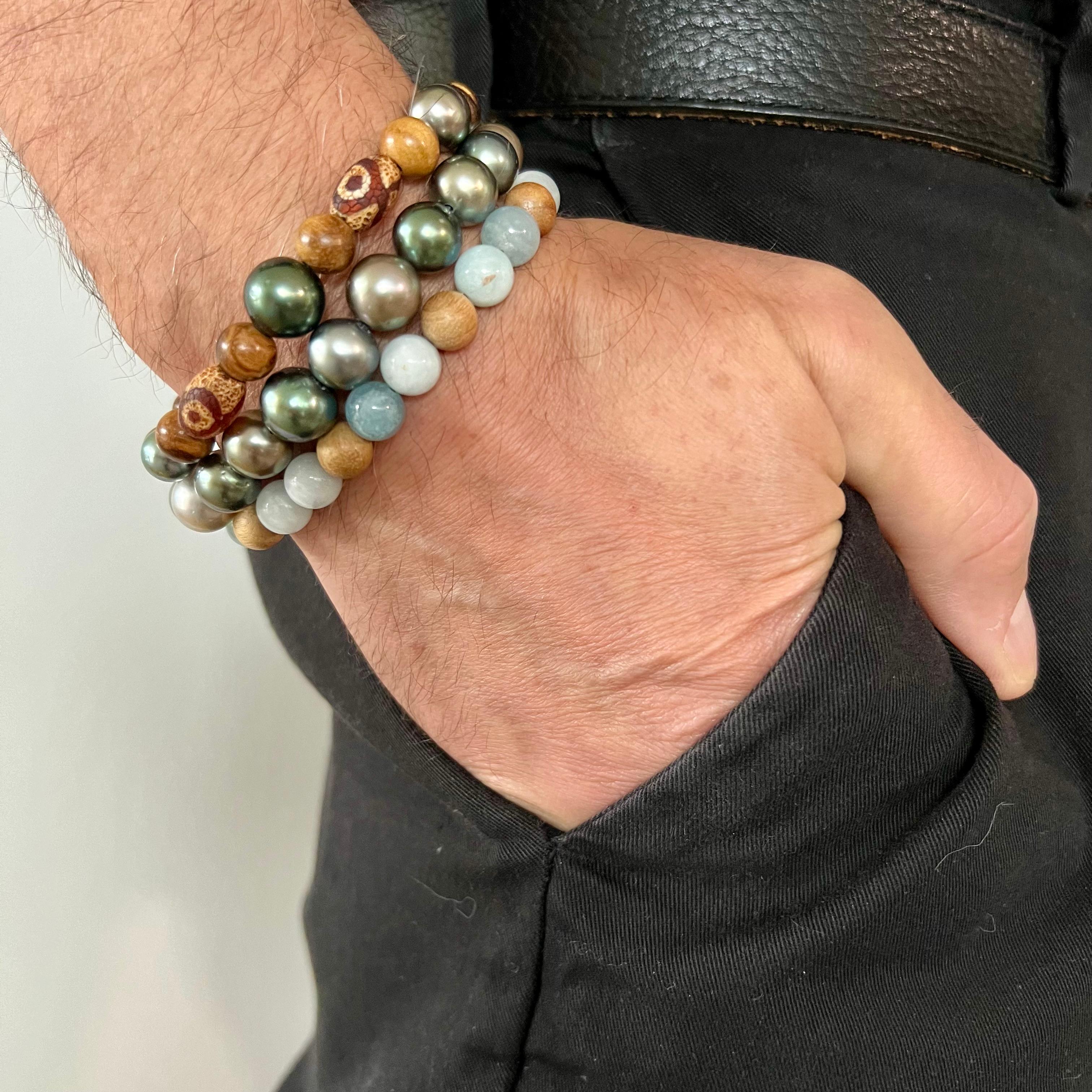 Tahitian Pearl Men's Bracelet in Shades of Gray For Sale 4