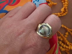 Tahitian Pearl Mermaid Diamond Eye Ring 14K Yellow Gold