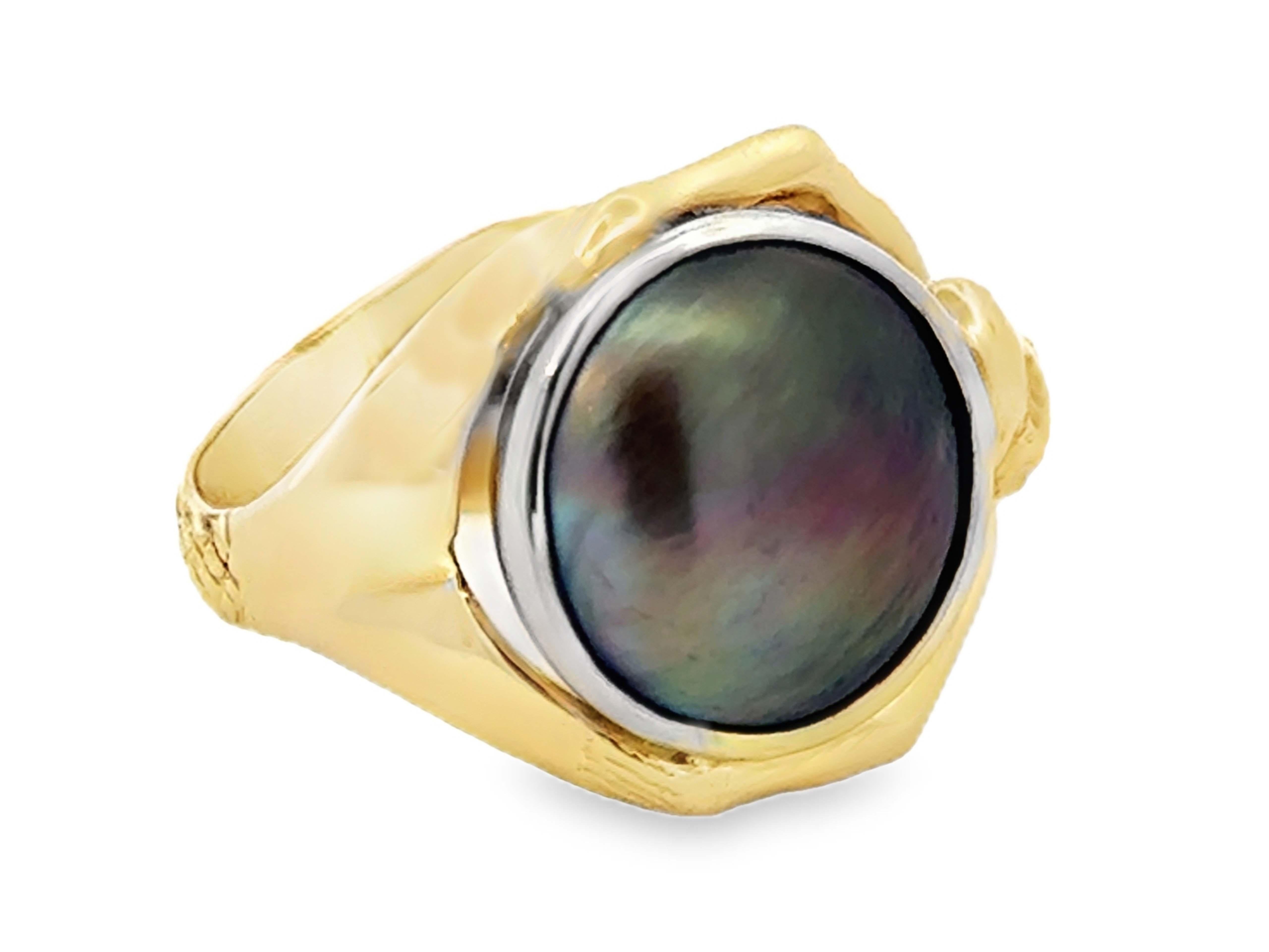 Bague œil de sirène en or jaune 14K avec perle de Tahiti et diamant Excellent état - En vente à Honolulu, HI