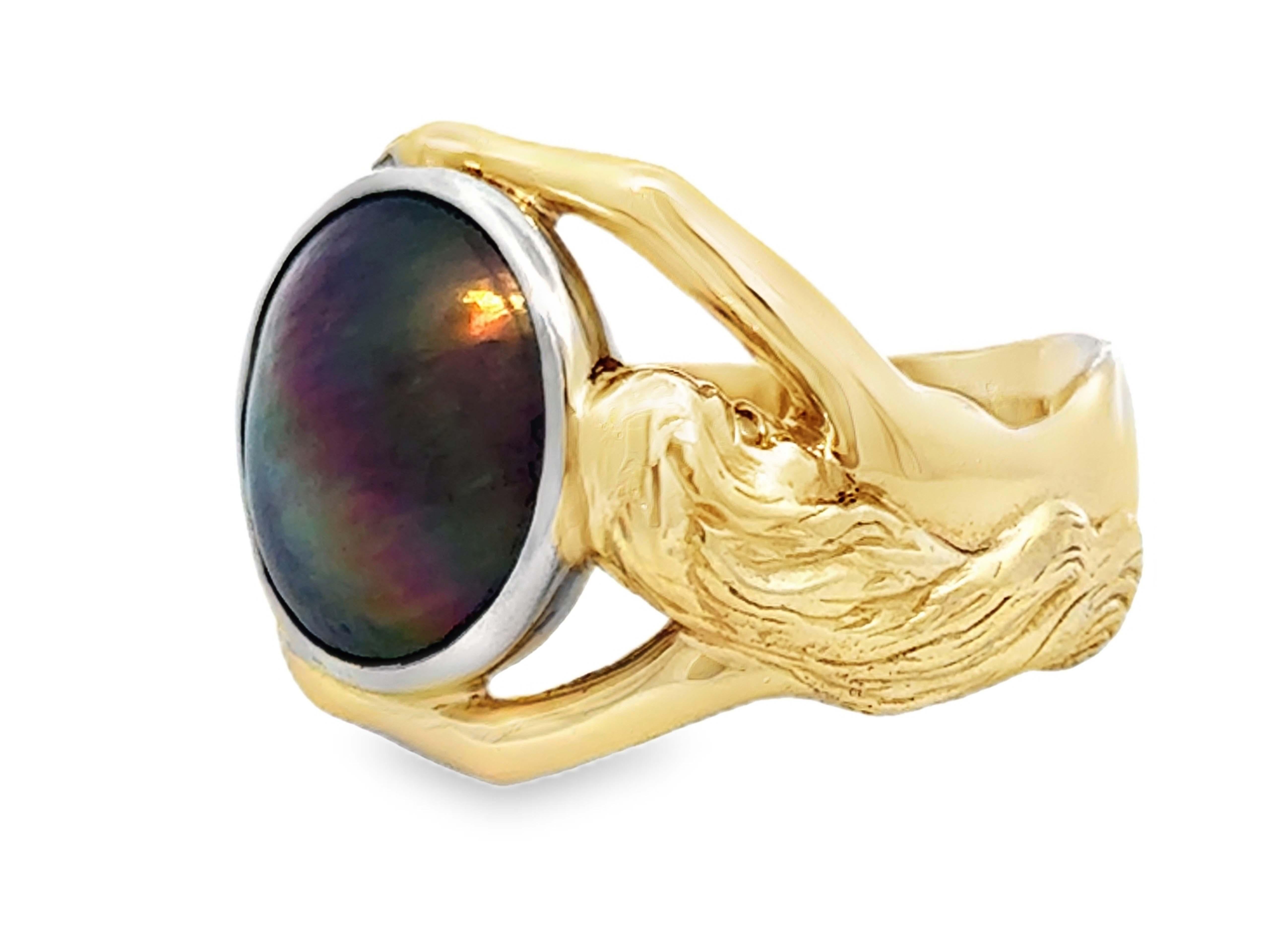 Bague œil de sirène en or jaune 14K avec perle de Tahiti et diamant Pour femmes en vente