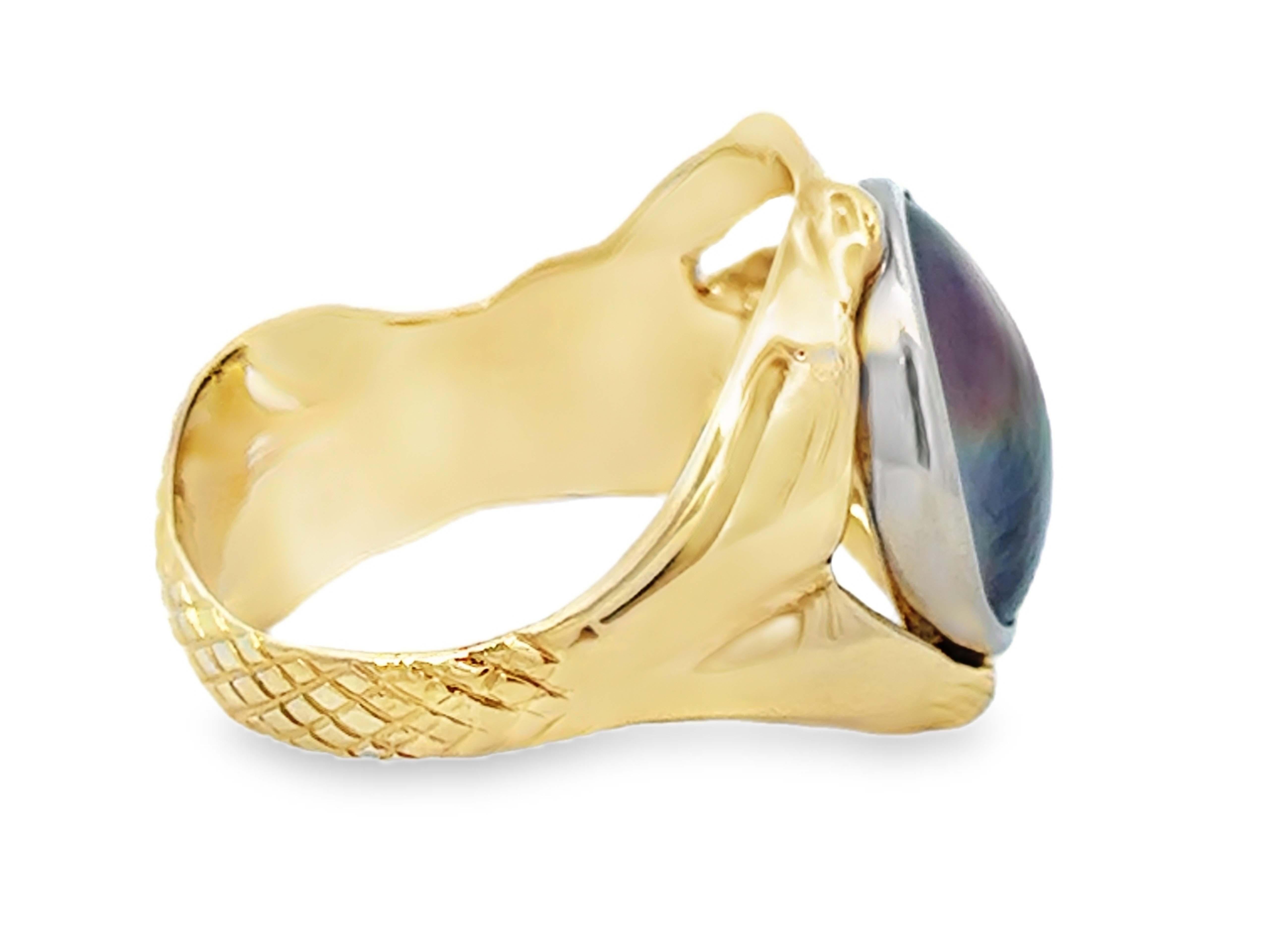 Bague œil de sirène en or jaune 14K avec perle de Tahiti et diamant en vente 1