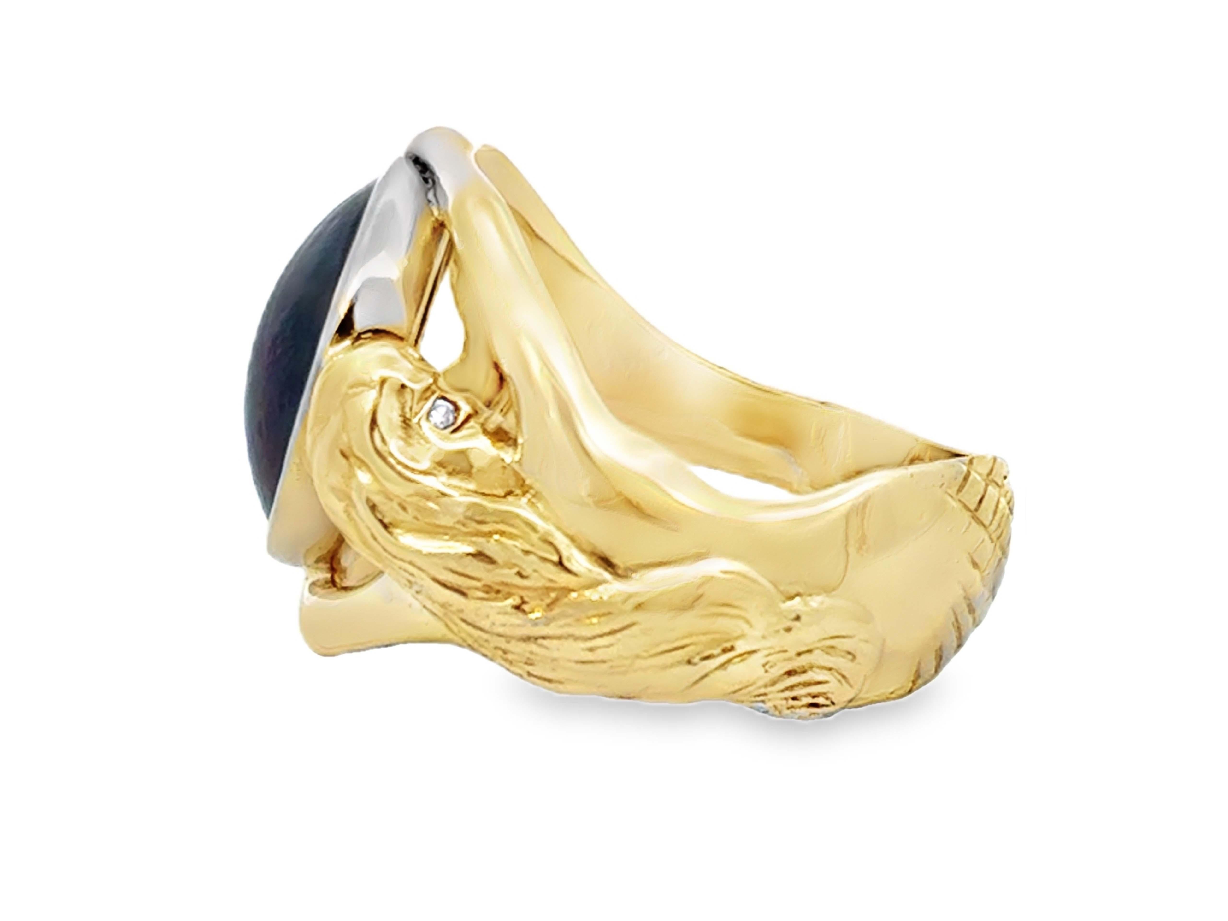 Bague œil de sirène en or jaune 14K avec perle de Tahiti et diamant en vente 2