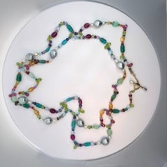 Tahitian Pearl Multicolor Long Beaded necklace 18k Clasp, Lynn Kathyrn Miller