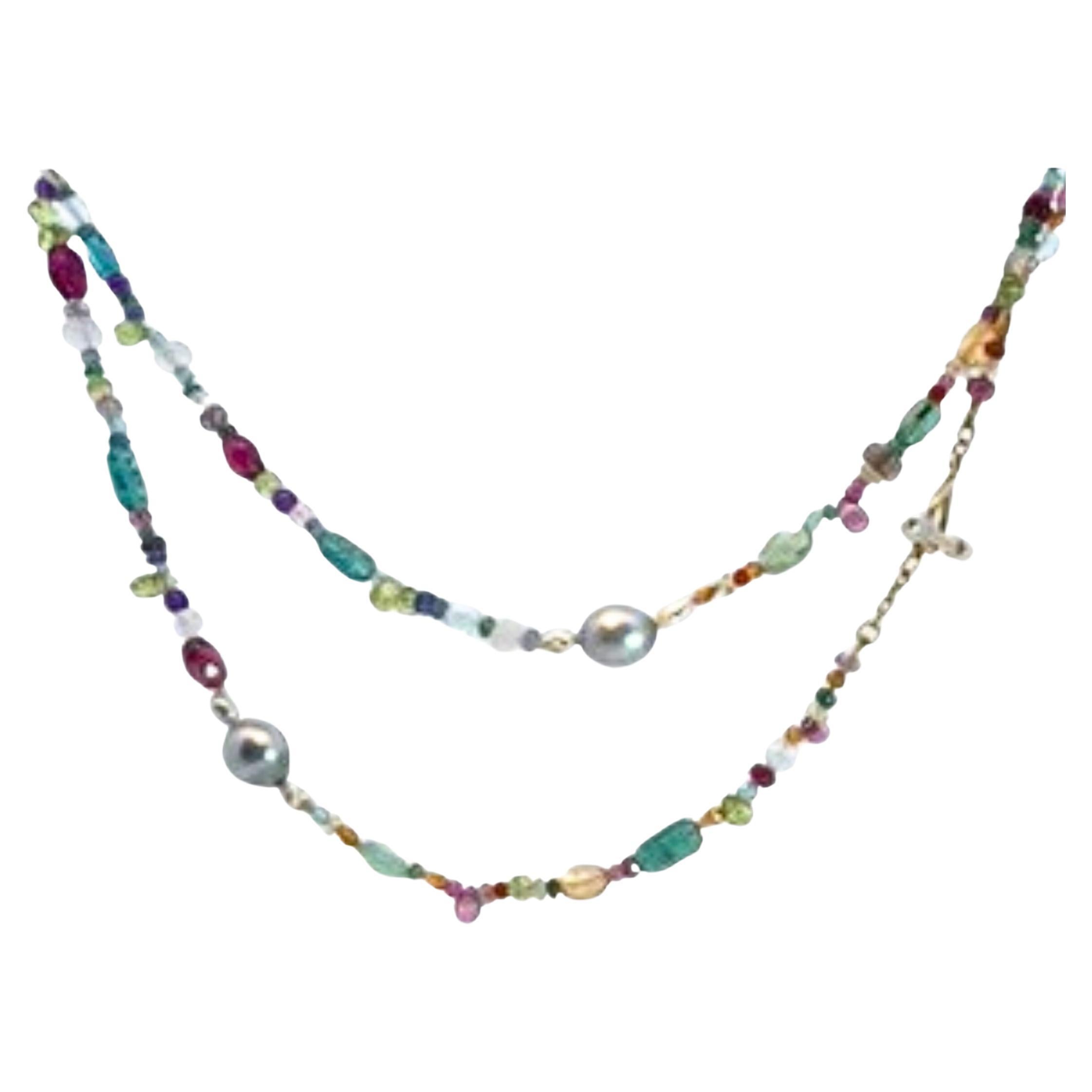 Collar largo de perlas de Tahití multicolor con cierre de 18k, Lynn Kathyrn Miller