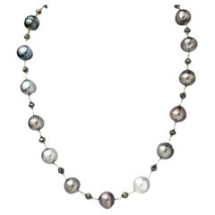 18" Tahitian Pearl & Natural Black Diamond(14.00ct) Necklace in 14K Yellow Gold